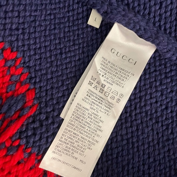 Gucci Blue Knitted Wool Bomber Sweater Size L - Picture 10 of 12
